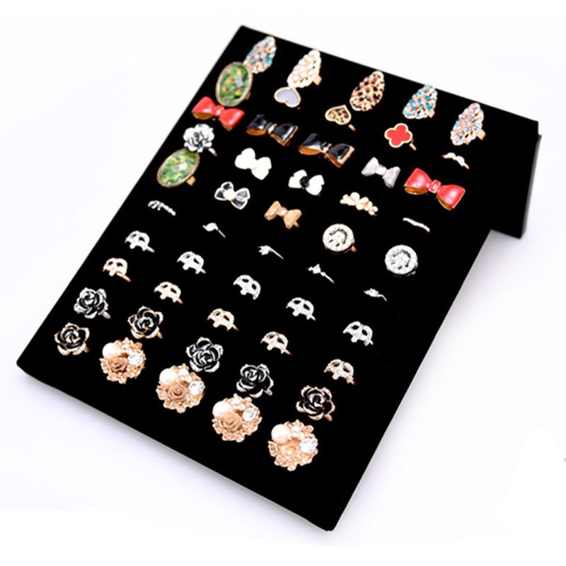 Homeanda Velvet L-Shaped 50 Slots Ring Earring Jewelry Display Tray