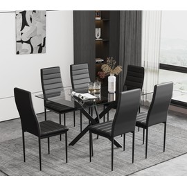 NIERN Tempered Glass Dining Table with Black Metal Legs, 47in Modern Rectangular Kitchen Table for Kitchen Dining Room Home Office (47.24 * 27.55, Black)