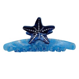 AURASNAP Hand-Assembled Blue Starfish Handle Hair Clip, Straight Acetate Claw Clips with Ocean Design, Non-Slip Hair Accessories for Women, Unique Gift for Ladies