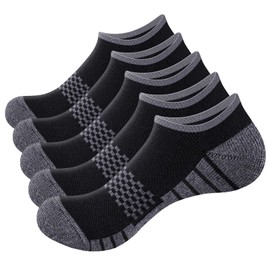 YUEDGE 5 Pairs Mens Trainer Socks, Breathable Cushioned Black Cotton Casual Everyday Sports Low Cut Athletic Ankle Socks for Men Size 9-12