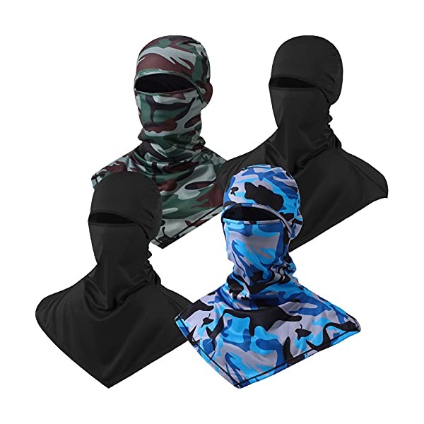4 Piece Balaclava Face Covering Summer Balaclava Sun Protection Long Neck Cover for Men Women (Camouflage Green, Camouflage Blue, Black)