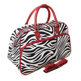 World Traveler 21-Inch Carry-On Shoulder Tote Duffel Bag, Red Trim Zebra, One Size