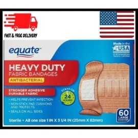 Equate Antibacterial Heavy-Duty Fabric Bandages, Large, 60 Count