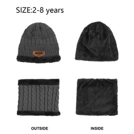K.tchard Children’s Winter Hat, Beanie Hat with Scarf Set, Slouchy Knitted Hat, Warm Knitted, Skull Cap, Fleece Lining Hat 2–8 Years - grey