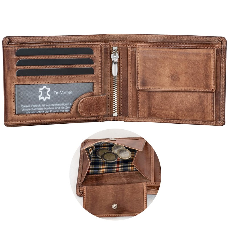 Fa.Volmer Men's Leather Wallet with RFID Protection - Extra Sturdy