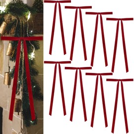 8 Pcs Christmas Velvet Swag Bows, 24 x 12 Inch Large Christmas Wreath Bow Rustic Crafts Velvet Bows for Xmas Home Decor Wedding (Red, Width of 1")