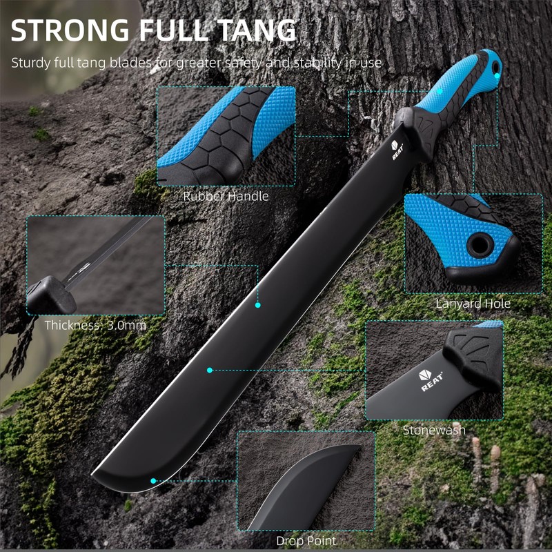 REAT Gardening Heavy Duty Machete,24" Full Tang Machete with Shaeth,Ergonomic