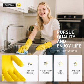 ThxToms 6 Pairs X-Large Cleaning Gloves, Reusable Natural Rubber Dish Gloves, Durable Waterproof Design for Kitchen, Bathroom & Dishwashing, Multipurpose & Comfortable To Use