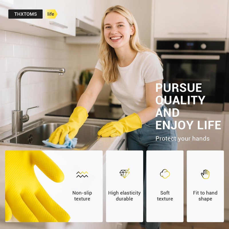 ThxToms 6 Pairs X-Large Cleaning Gloves, Reusable Natural Rubber Dish