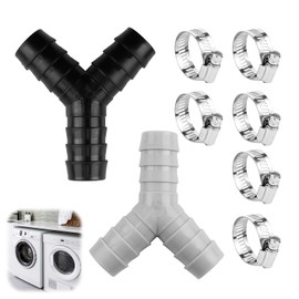 2 Way Y Splitter for Pipes for Washing Machine and Dishwasher Double Waste Pipe Connection Accessory Includes Three Hose Clamps Compatible with 16-27mm Diameter Hoses Dual Appliance Drainage, 2 Sets
