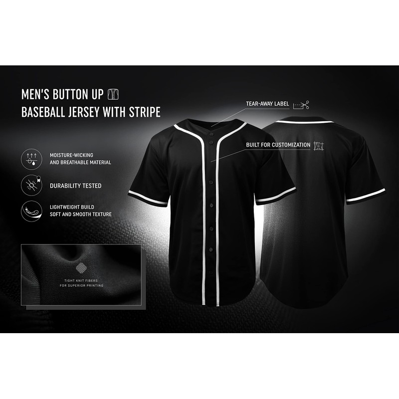 Mens Baseball Jersey Stripe Button Down Shirts Team Sports Uniforms