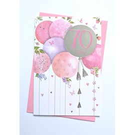Age 70 Birthday Card - Ladies Female Flowers - Size: 7.5" x 5.25" (70FA)