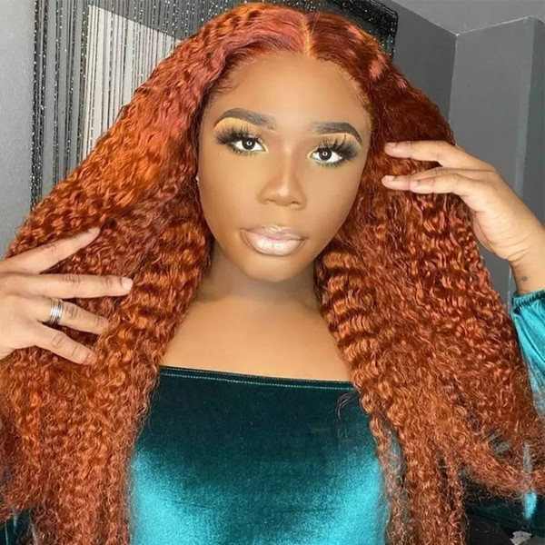 Orange Ginger Lace Front Wig Pre Plucked Brazilian Wavy Transparent Deep Part Curly Human Hair Wigs Glueless Virgin Lace Frontal Wigs (22Inch, Curly)
