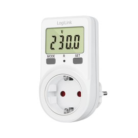 LogiLink EM0002B Large LCD Display Meter - Watts Power, Mains Voltage, Energy Consumption, Energy Cost and Overload Warning - White