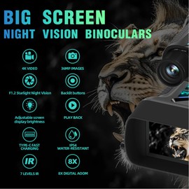 Night Vision Goggles, 4K UHD Video & 36MP Image Infrared Night Vision Binoculars with 4.5″ Screen, 4500mAh Rechargeable Battery, 32GB TF Card, 8X Digital Zoom for Camping (Black)