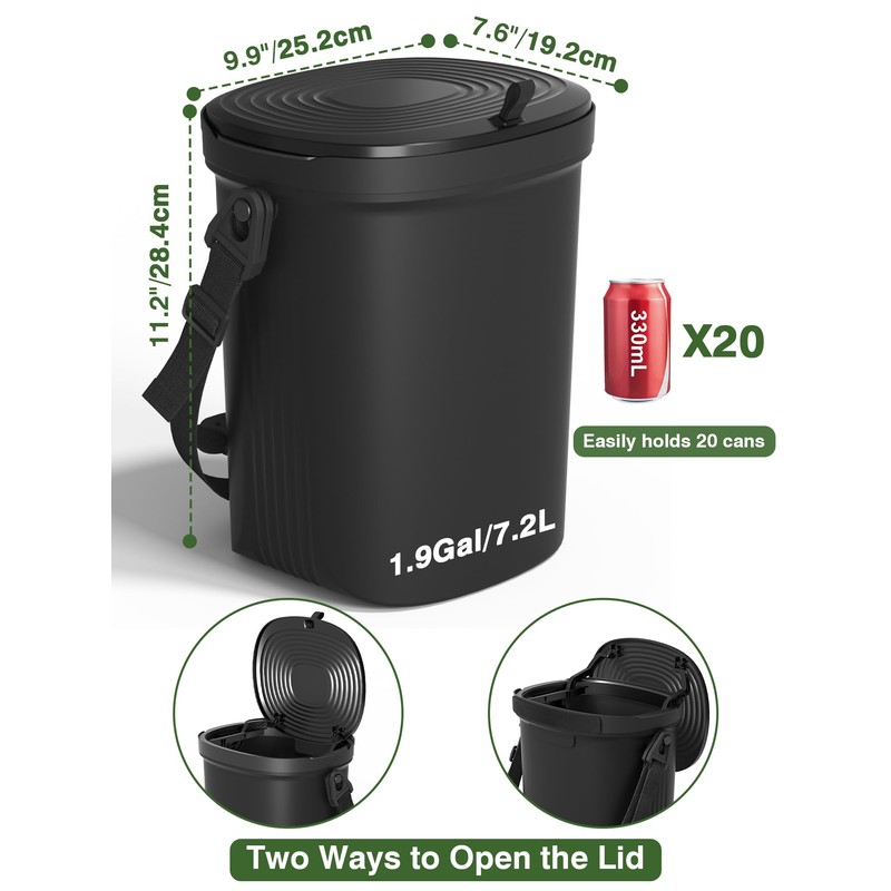 Garoopion Leakproof Car Trash Can, 1.9 Gallon Soft Silicone Hanging