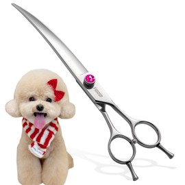 Curved Dog Grooming Scissors 7.5 inch Professional Curved Shears Dog Grooming for Poodle Large Dog Pet 30 Degree Japanese 440C Right Handed Super Sharp Purple Diamond(7.5,Curved)