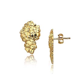 Mens 18K Yellow Gold Finish Large Nugget 925 Sterling Silver Stud Earrings (Medium Set)
