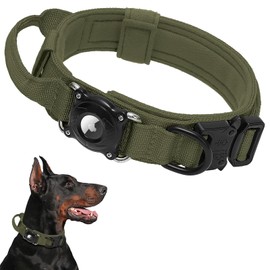 Collar de perro AirTag impermeable actualizado 2025, cómodo mango de control y hebilla de metal, collar táctico militar para perro con soporte AirTag, soporte GPS para perros medianos a grandes (verde