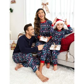 Ekouaer Christmas Family Pyjamas Outfit Sleepwear Men Women Children Family Pyjamas Two Piece, blue