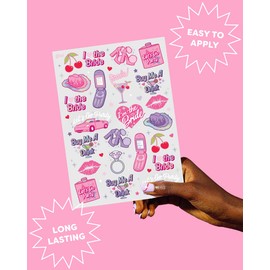 xo, Fetti Pink Bachelorette Temporary Tattoos - 46 Foil Styles | Bachelorette Party Decoration, Bach Party Favor, Girly Y2k, Cute