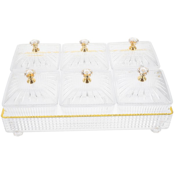 Ipetboom Dried Fruit Tray with Lid 6 Compartment Candy Nut
