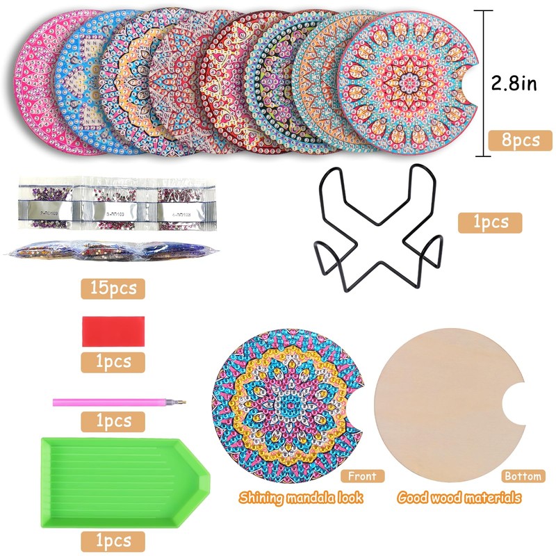 BSRESIN 8 Pcs Diamond Art for Car Coasters, 2.8 Inches