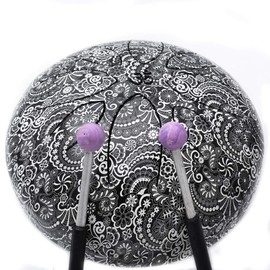 Satnam Happy Drums Steel Tongue Drum 8 Notes 8-Inch Handpan Percussion Instrument with Carrying Case Bag - Paisley Black