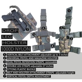 Molle Tactical Pistol Thigh Gun Holster, Drop Leg Holster, Right Hand Adjustable (E-ACU)