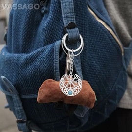VASSAGO Nordic Viking Keyring Stainless Steel Compass Vegvisir Keyring Crescent Moon Celtic Knot Talisman Amulet Jewellery (Silver)