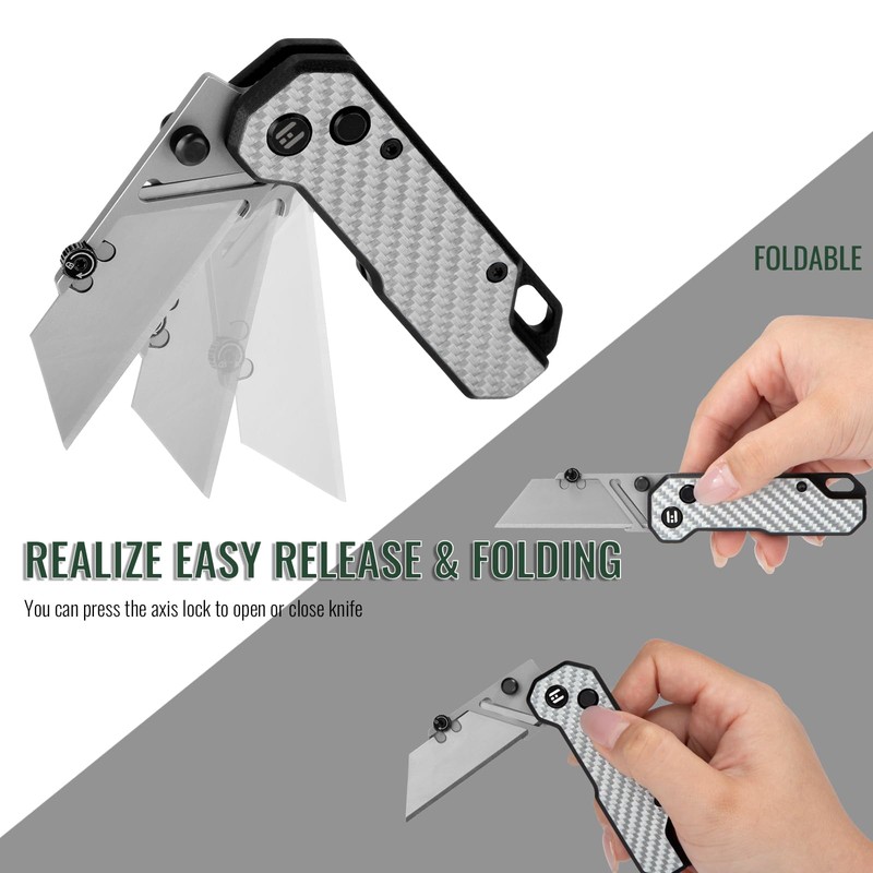 White Carbon fiber Folding Utility Knives, Button Lock, EDC Knife,Quick