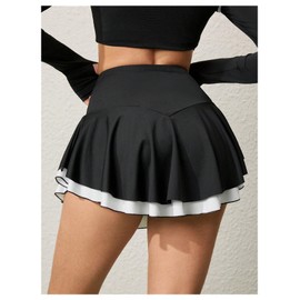 SweatyRocks Women's Tennis Skirts High Waist Layered Golf Skorts Athletic Skirts with Pocket Shorts Black and White Small