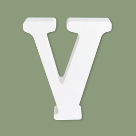 Unfinished Wooden Letters for Crafts, 4 Inch White Alphabet Marquee Letters, Wood Letters for Home and Party Wall Decor (Letter V)