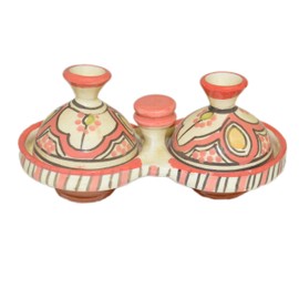 Moroccan Handmade Tagine Double Spicer Salt & pepper Holder Ceramic Beige Orange Oval