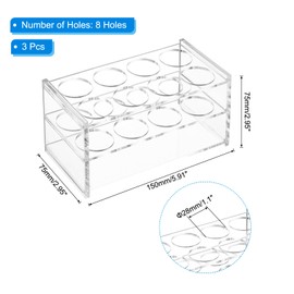 PATIKIL 8 Holes Tube Rack, 3Pcs 28mm Round Hole Acrylic Tube Holder Stand Suitable for Less Than 28mm Dia Tube for Laboratory Scientific Experiments, Clear