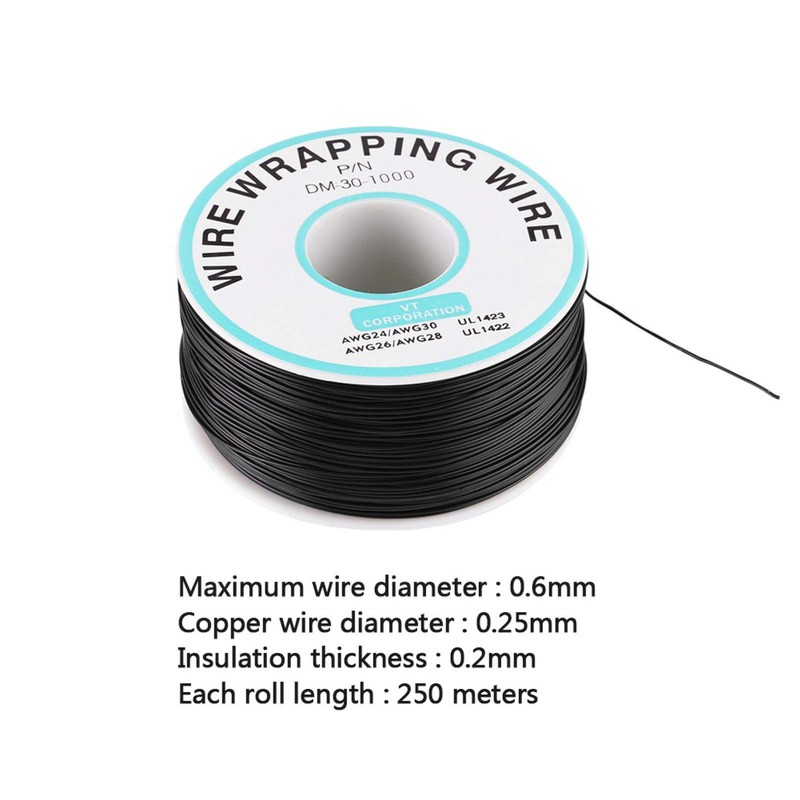 0.25mm Wire Wound Single Wire 30AWG Cable 250M Black Tinned