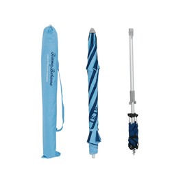 Tommy Bahama 7 ft Fiberglass Beach Umbrella for Sand with Integrated Anchor, Telescopic Aluminum Pole, UPF 50+, Tilt, No Table