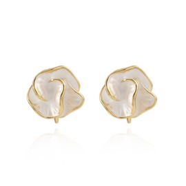 Flower Earrings for Women Elegant Floral Stud Gold Trimmed Rose Shape Earrings for Wedding Party Accessories Trendy Jewelry Gifts