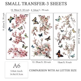 OLYCRAFT 3pcs/Set Sakura Rub on Transfers for Furniture and Crafts 15x30cm Cherry Blossom Decor Transfer Stickers Butterfly Rub on Decals for Wood Furniture Scrapbooking Home Decorations