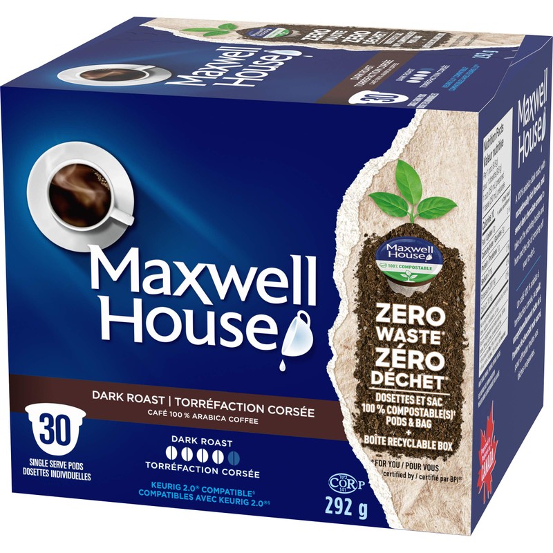 Maxwell House Dark Roast Coffee 100% Compostable K Cup Pods,