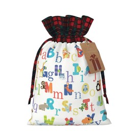 HULIBIN Colourful Animal Alphabet Print Drawstring Linen Bag Fit Wedding Invitations/Parties/Baby Showers/birthday