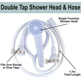 Home Flair Portable Shower | Push On Tap Shower Head and Hose | Shower Attachment for Bath Taps | | Dog Shower | Camping Shower (1.7M Long. Fits a 2cm Wide Hot & Cold Tap + Clamps)