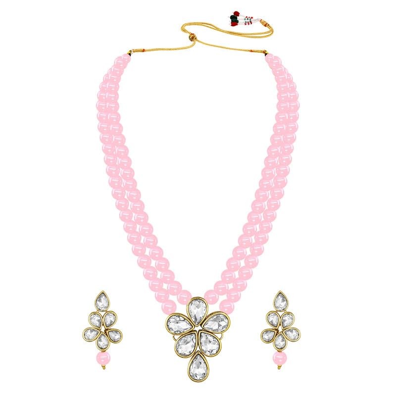 Aheli Crystal Pearl Long Collar con pendientes de caída Conjunto