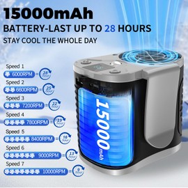 AOJLZF 15000mAh Portable Waist Fan Rechargeable, 7 Speeds 10000RPM Neck Fan with LED Display, Hands-Free Wearable Belt Personal Fan for Outdoor, Jobsite, Traveling - Up to 28H Cooling Time
