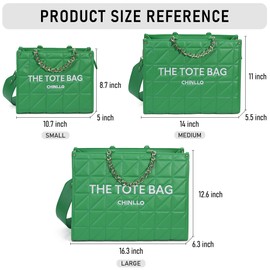Chinllo Tote Bag for Women, Quilted Chains Stachel Purse and Handbags with Shoulder Strap (E.Green-M)