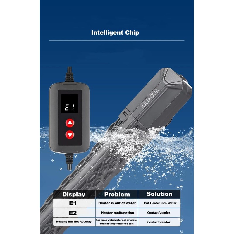JULIAQUA Aquarium Heater with Temperature Display Eco Heater Adjustable 25W/50W/100W/200W/300W/500W