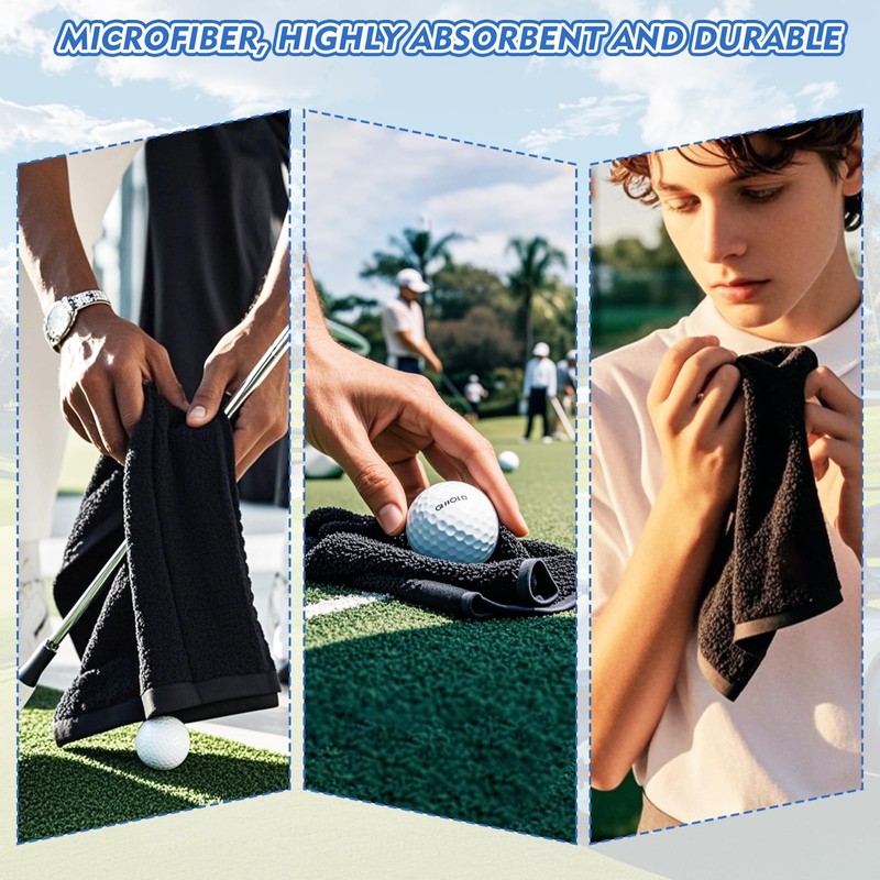 Golf Towel 2-Pack with Retractable Hook 12x12in (30x30cm) - Quick-Dry