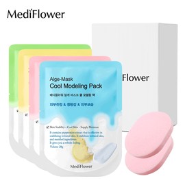 Mediflower 메디플라워 일회용 모델링팩 버라이어티팩 (쿨+콜라겐+비타민+어성초쑥 28g+해면x2) Mediflower Disposable Modeling Pack Variety Pack (Cool + Collagen + Vitamin + Mugwort 28g + Sponge x2)