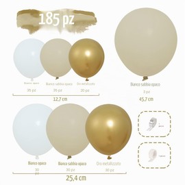 Kit Arco Palloncini Beige e Oro, 185 Pezzi Palloncini Compleanno Bianco Sabbia con Palloncini Oro per Decorazione Compleanno, Matrimonio, Anniversario, Baby Shower, Rivelazione di Genere Festa