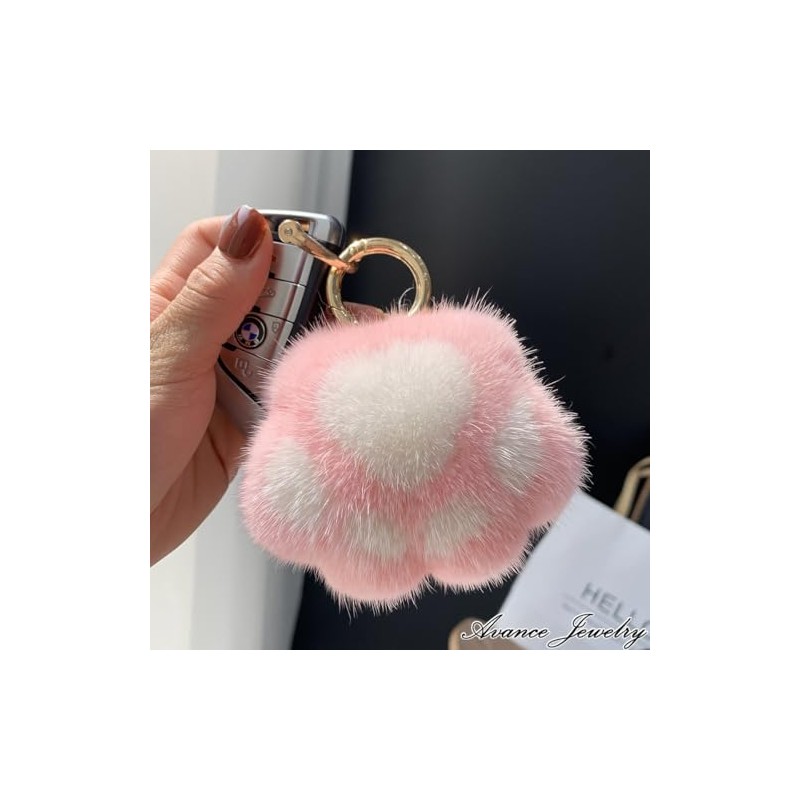 AVANCE Women's Paw Dog Cat Fur Charm Key Ring Cute